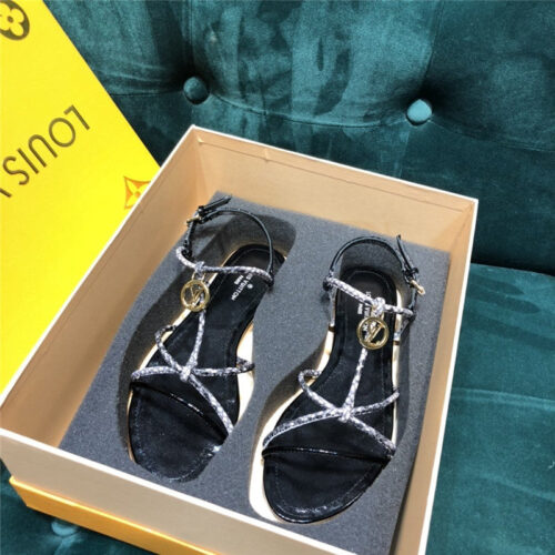 High Quality Luxury Louis Vuitton Flat Sandals Black alternate view