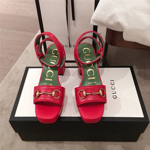 High Quality Luxury Gucci Block Heel Sandals Red alternate view