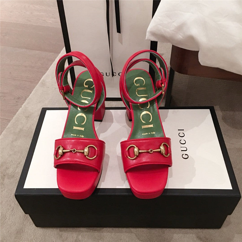 High Quality Luxury Gucci Block Heel Sandals Red product detail