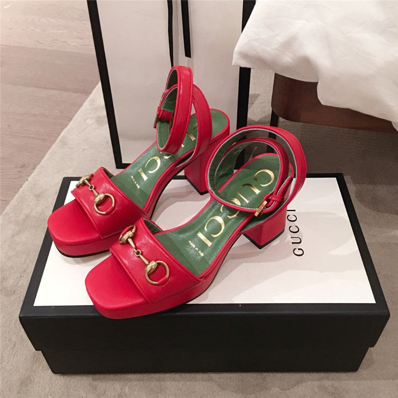 High Quality Luxury Gucci Block Heel Sandals Red