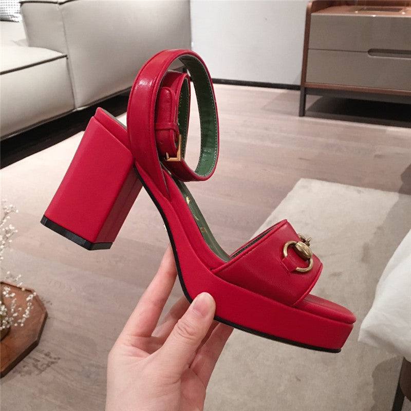 High Quality Luxury Gucci Block Heel Sandals Red product detail