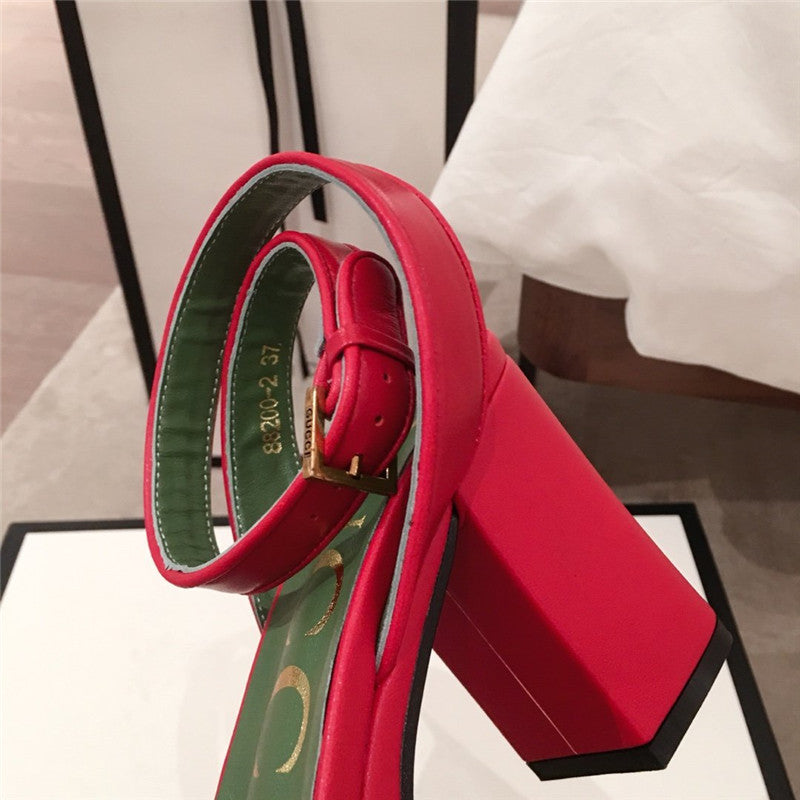 High Quality Luxury Gucci Block Heel Sandals Red product detail
