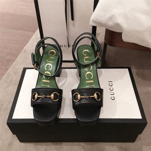 High Quality Luxury Gucci Block Heel Sandals Black alternate view