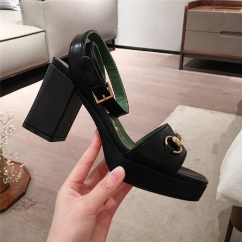 High Quality Luxury Gucci Block Heel Sandals Black product detail