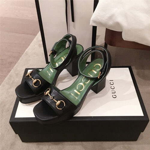 High Quality Luxury Gucci Block Heel Sandals Black