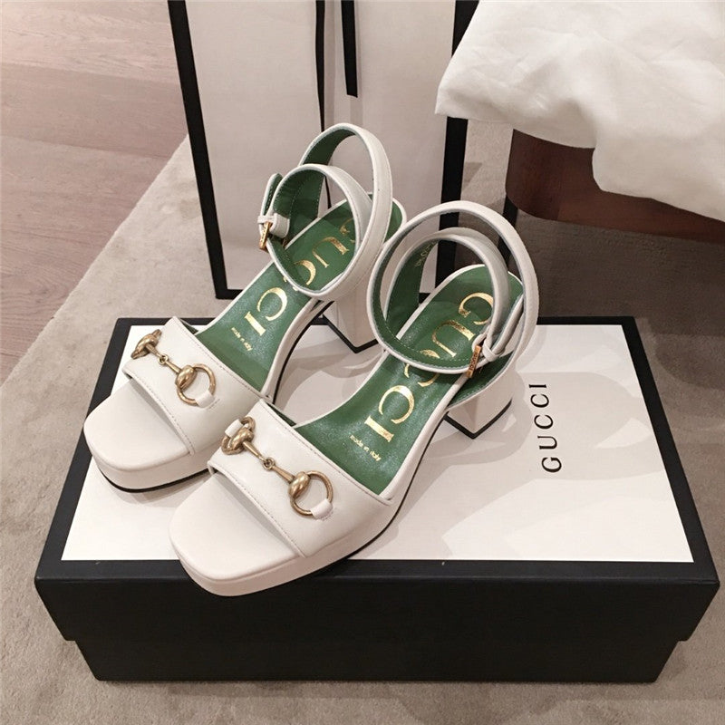 High Quality Luxury Gucci Block Heel Sandals White
