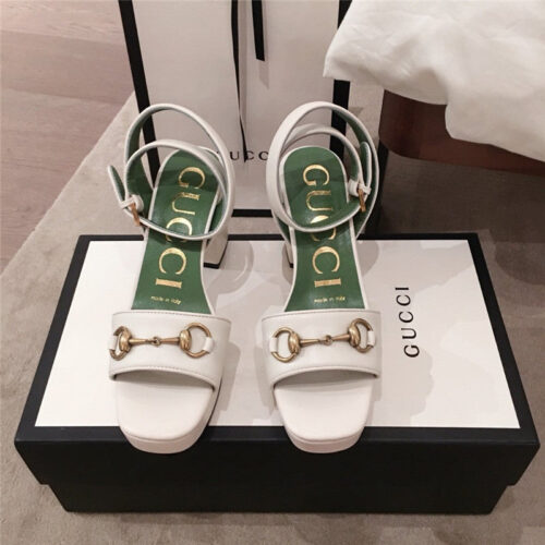 High Quality Luxury Gucci Block Heel Sandals White alternate view