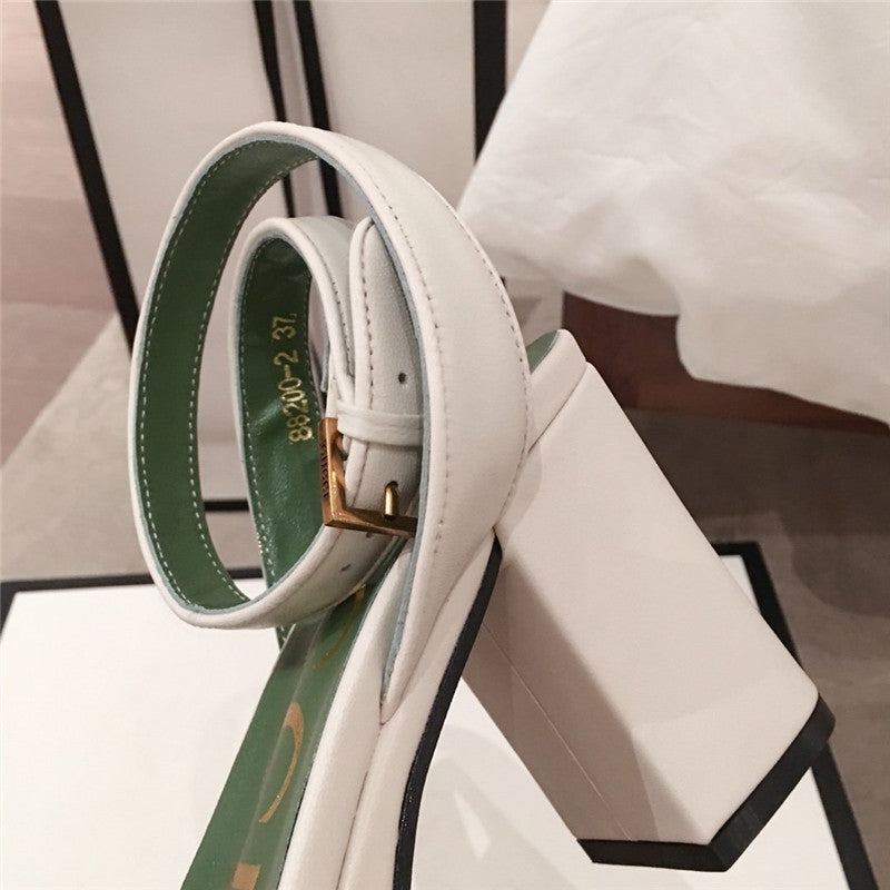 High Quality Luxury Gucci Block Heel Sandals White product detail