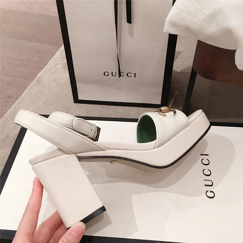 High Quality Luxury Gucci Block Heel Sandals White product detail