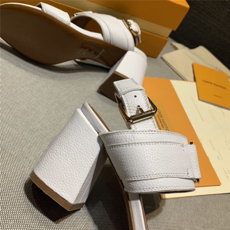 High Quality Luxury LV Block Heel Sandals Women White product detail