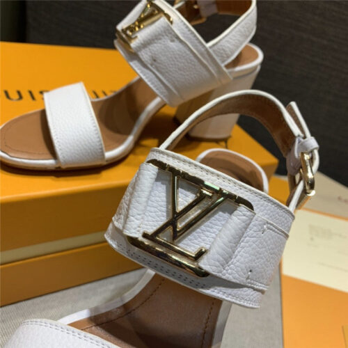 High Quality Luxury LV Block Heel Sandals Women White product detail