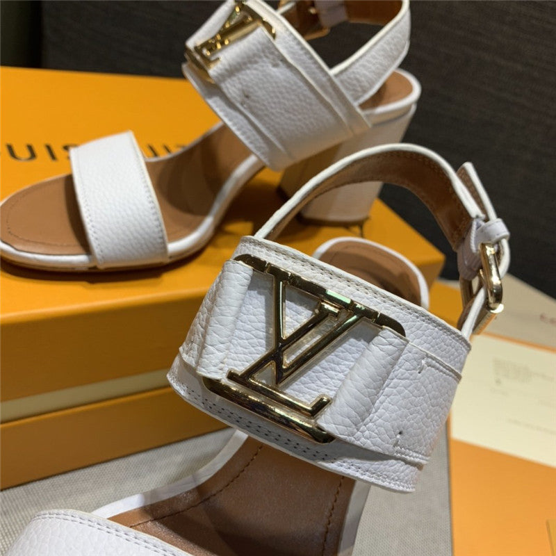 High Quality Luxury LV Block Heel Sandals Women White product detail