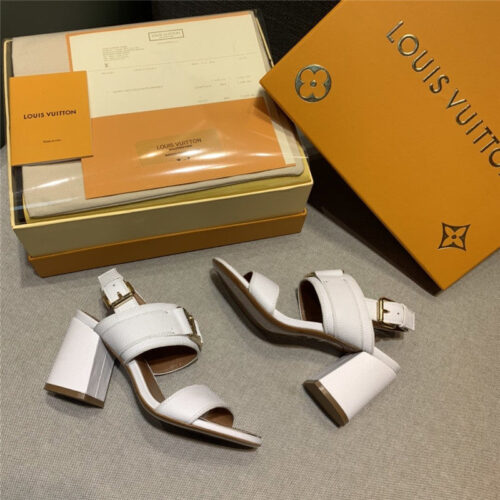 High Quality Luxury LV Block Heel Sandals Women White product detail