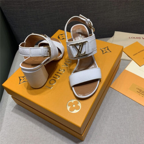 High Quality Luxury LV Block Heel Sandals Women White product detail