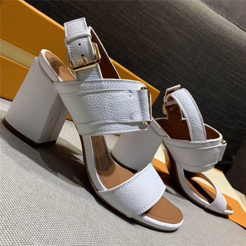 High Quality Luxury LV Block Heel Sandals Women White product detail