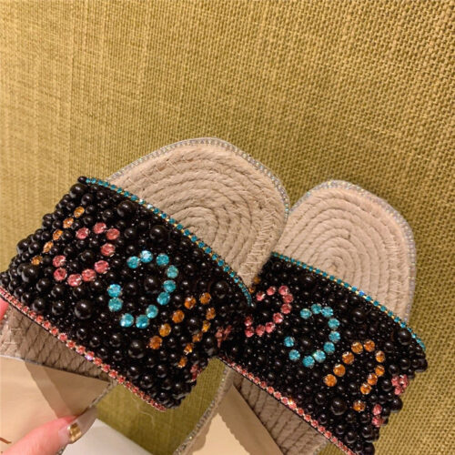 High Quality Luxury Gucci Pearl Slippers Black alternate view
