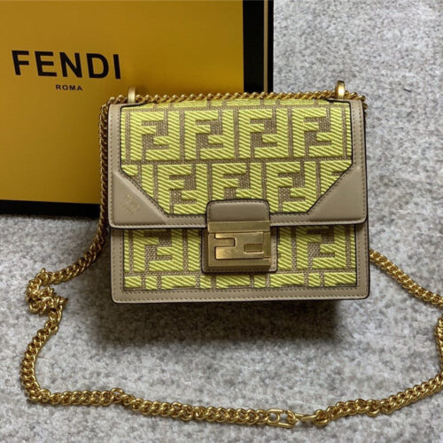 High Quality Luxury Fendi Embroidery FF Bag Gold