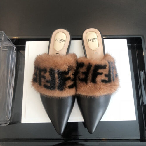 High Quality Luxury Fendi FF Mules Sandals Mink Hair product detail
