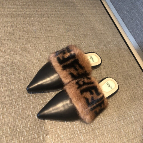 High Quality Luxury Fendi FF Mules Sandals Mink Hair product detail
