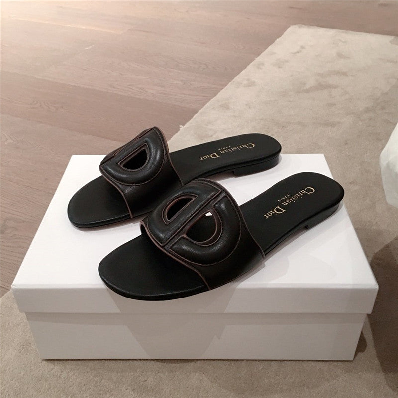 High Quality Luxury Dior Flat Sandals Black