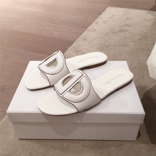 High Quality Luxury Dior Flat Sandals White