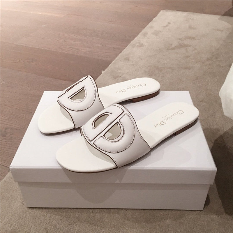 High Quality Luxury Dior Flat Sandals White