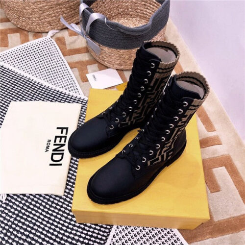 High Quality Luxury Fendi Rockoko FF Combat Boots Shoes – Style 62291