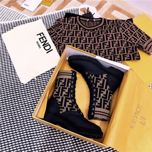 High Quality Luxury Fendi Rockoko FF Combat Boots Shoes – Style 62291 product detail