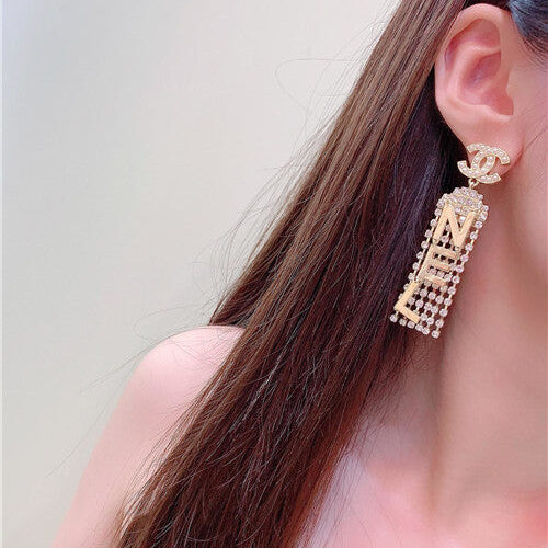 High Quality Luxury Chanel Cc Metal Tassel Earrings