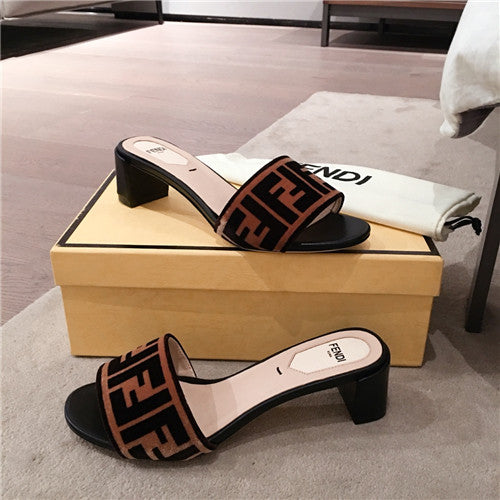 High Quality Luxury Fendi Thick Heel Sandals Slippers