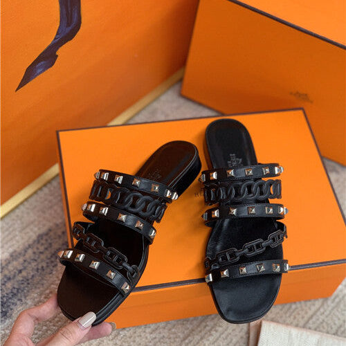 High Quality Luxury Hermes Flat Slippers Womens – Style 02659 product detail