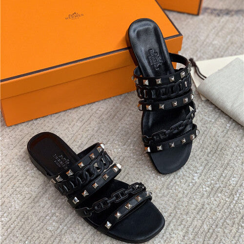 High Quality Luxury Hermes Flat Slippers Womens – Style 02659