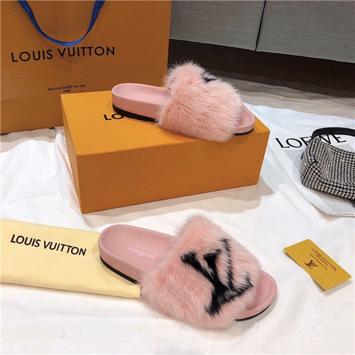 High Quality Luxury LV Fur Slippers Shoes