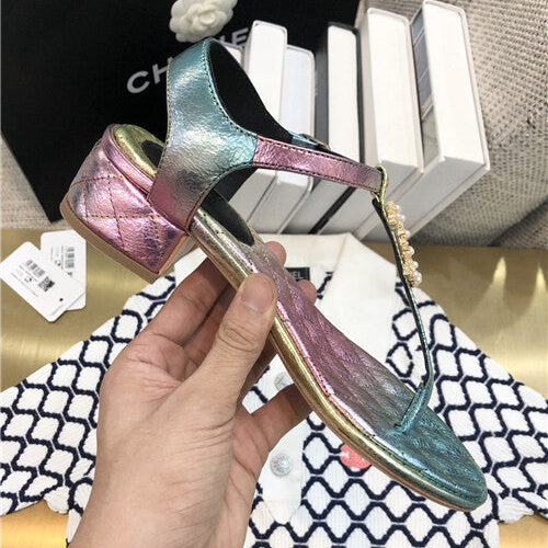 High Quality Luxury Chanel Pearl Buckle Flip Flops Sandals – Style 74054 product detail