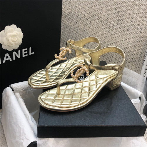 High Quality Luxury Chanel Pearl Buckle Flip Flops Sandals – Style 39590