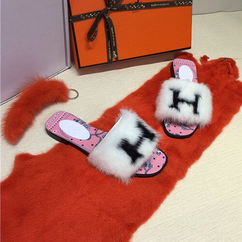 High Quality Luxury Hermes Mink Slippers Shoes product detail