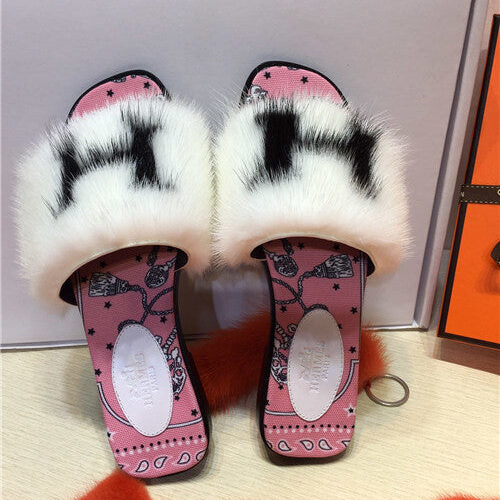 High Quality Luxury Hermes Mink Slippers Shoes product detail