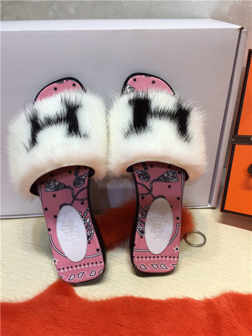 High Quality Luxury Hermes Mink Slippers Shoes product detail