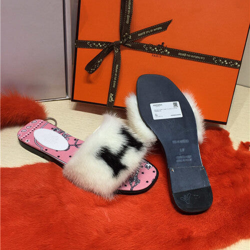 High Quality Luxury Hermes Mink Slippers Shoes alternate view