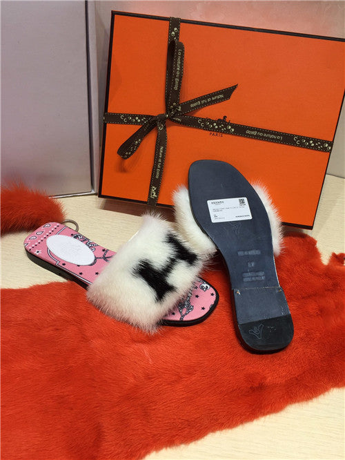 High Quality Luxury Hermes Mink Slippers Shoes product detail