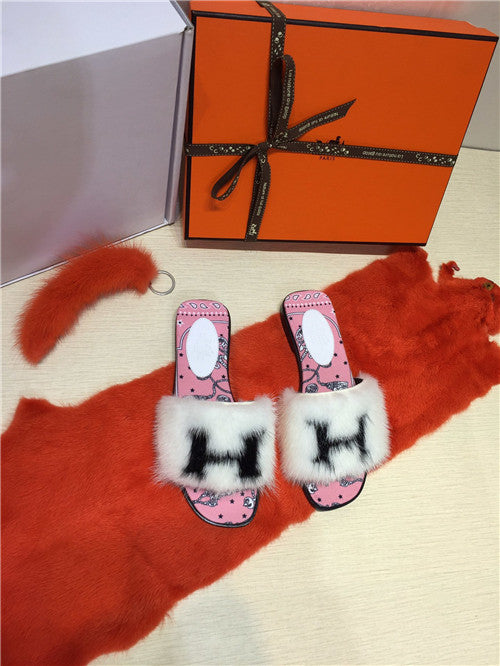 High Quality Luxury Hermes Mink Slippers Shoes product detail
