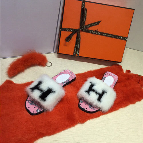 High Quality Luxury Hermes Mink Slippers Shoes product detail