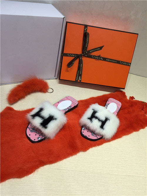 High Quality Luxury Hermes Mink Slippers Shoes product detail