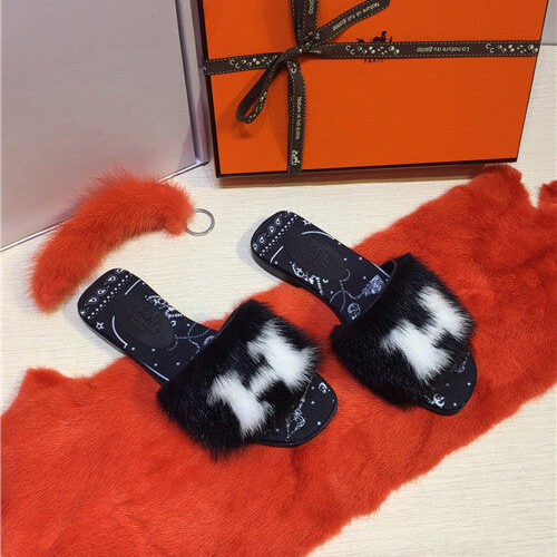 High Quality Luxury Hermes Mink Slippers Shoes – Style 74307