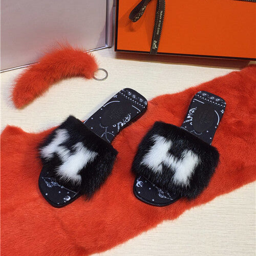 High Quality Luxury Hermes Mink Slippers Shoes – Style 74307 product detail