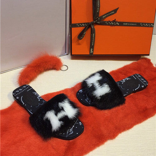 High Quality Luxury Hermes Mink Slippers Shoes – Style 74307 product detail