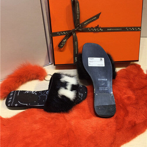 High Quality Luxury Hermes Mink Slippers Shoes – Style 74307 product detail