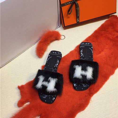 High Quality Luxury Hermes Mink Slippers Shoes – Style 74307 product detail