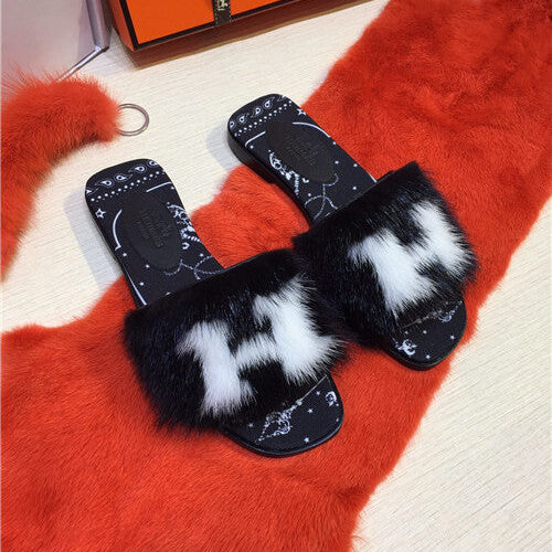 High Quality Luxury Hermes Mink Slippers Shoes – Style 74307 product detail