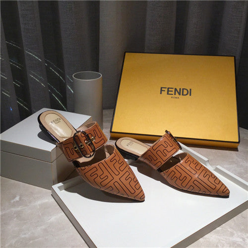 High Quality Luxury Fendi Pointed Toe Wrap Flat Slippers